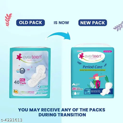 Ever teen Period Care XXL Dry 40 Sanitary Pads 320mm with Double Flaps enriched with Neem and Safflower - 1 Pack (40 Pads) - Springkart 