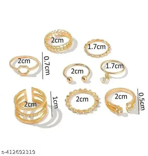 Girl Stunning Gold Plated AD Multi Desigsn Adjustable Rings Combo of 8pcs For Women Girls