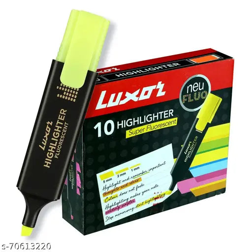 Luxor Highlighter | Textliner |- Pen Set -Yellow - Ink Color  (Pack Of 10 Pcs )