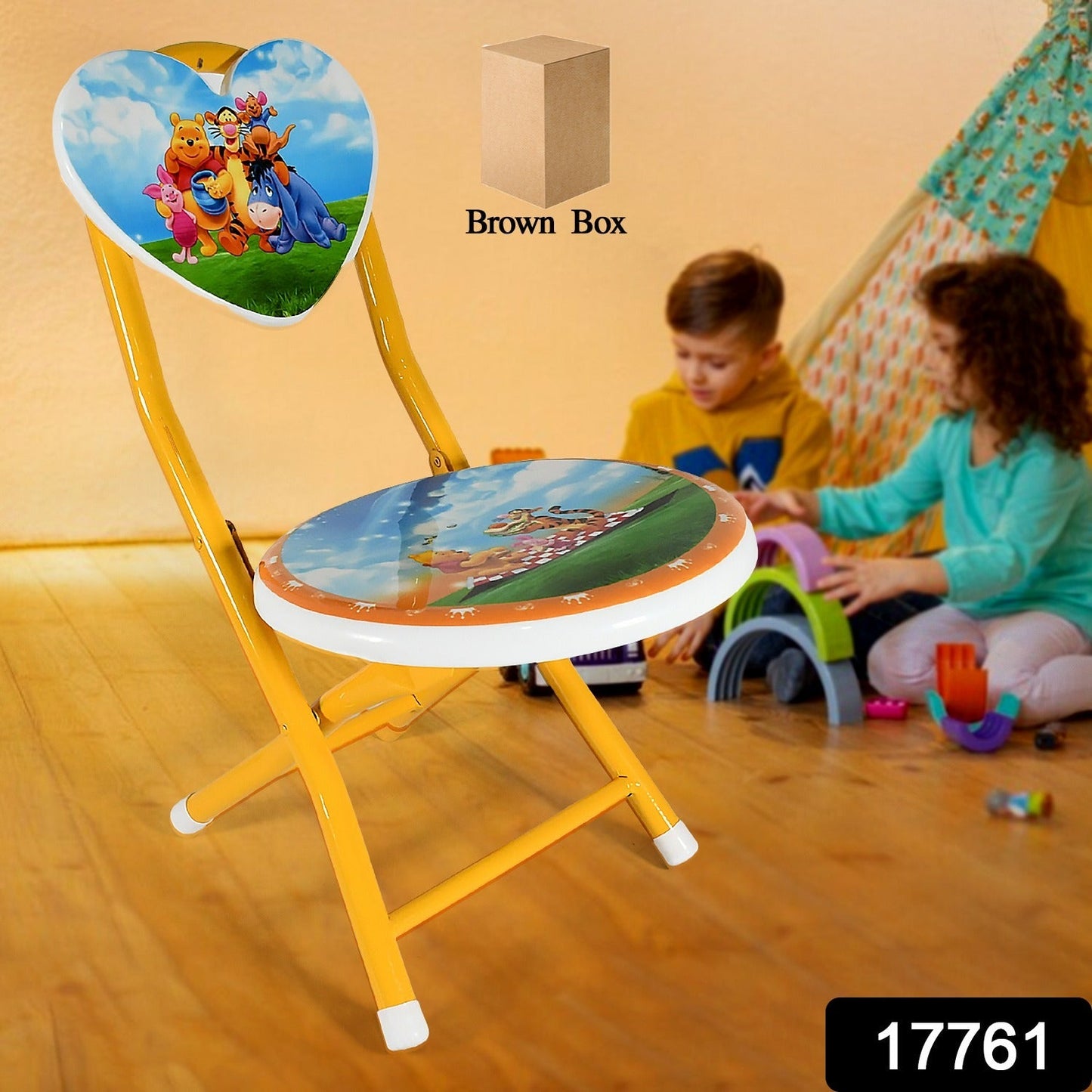 Heart Shape Kids Chair Cartoon Printed Foldable Kids / Children Folding Chair for Playrooms, Schools, Daycares, and Home. Metal and Fibre Body Picnic Beach Camping Chair (1 Pc) - Springkart 