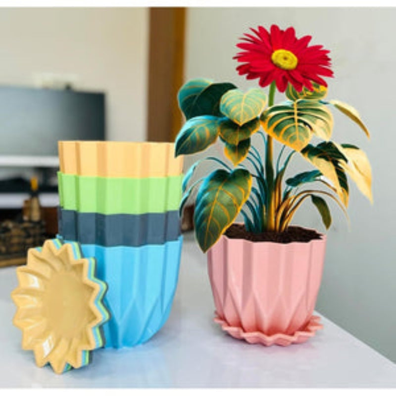Crystal Flower Pot With Drain Plate (Set Of 5)
