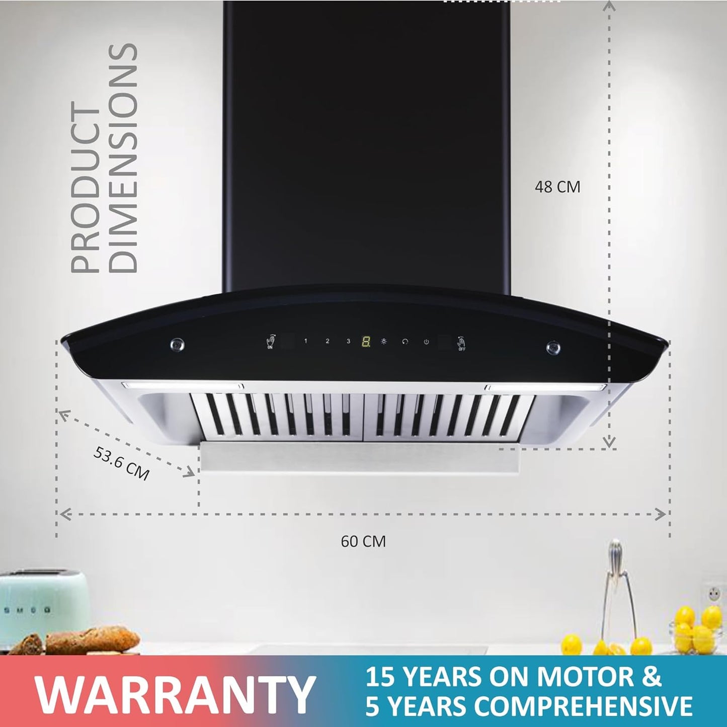 Elica 60 cm 1500 m3/hr Baffle Filter Autoclean Kitchen Chimney with 15 Years Motor & 5 Years Comprehensive Warranty (WD TBF HAC 60 MS NERO, Touch + Motion Sensor Control, Black)