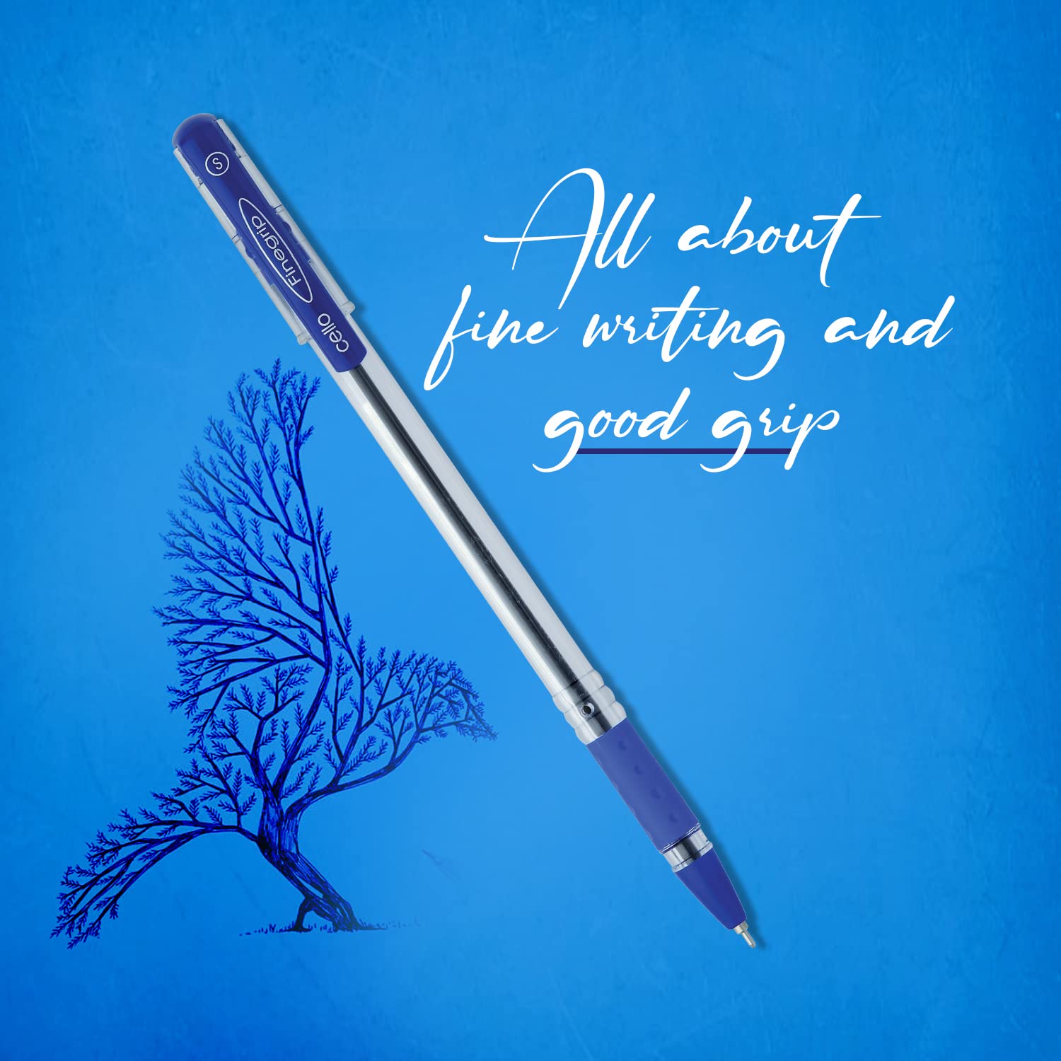 Cello Finegrip Ball Pen | Blue Ball Pens | Jar of 25 Units | Best Ball Pens for Smooth Writing | Ball Point Pen Set | Pens for Students and Professionals Stationery - Springkart 