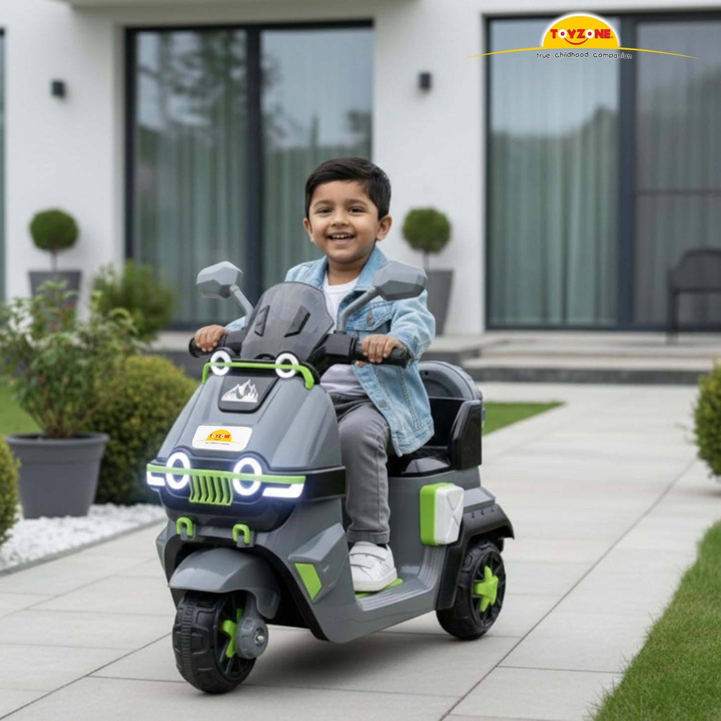Toyzone Himalayan Electric Scooty - Grey | Rechargeable Scooty 6V | Powered by 6.5 ah Battery | Music Player with Bluetoooth & USB | 6 Month Warranty on Battery | Make in India | for Kids 2+ Years