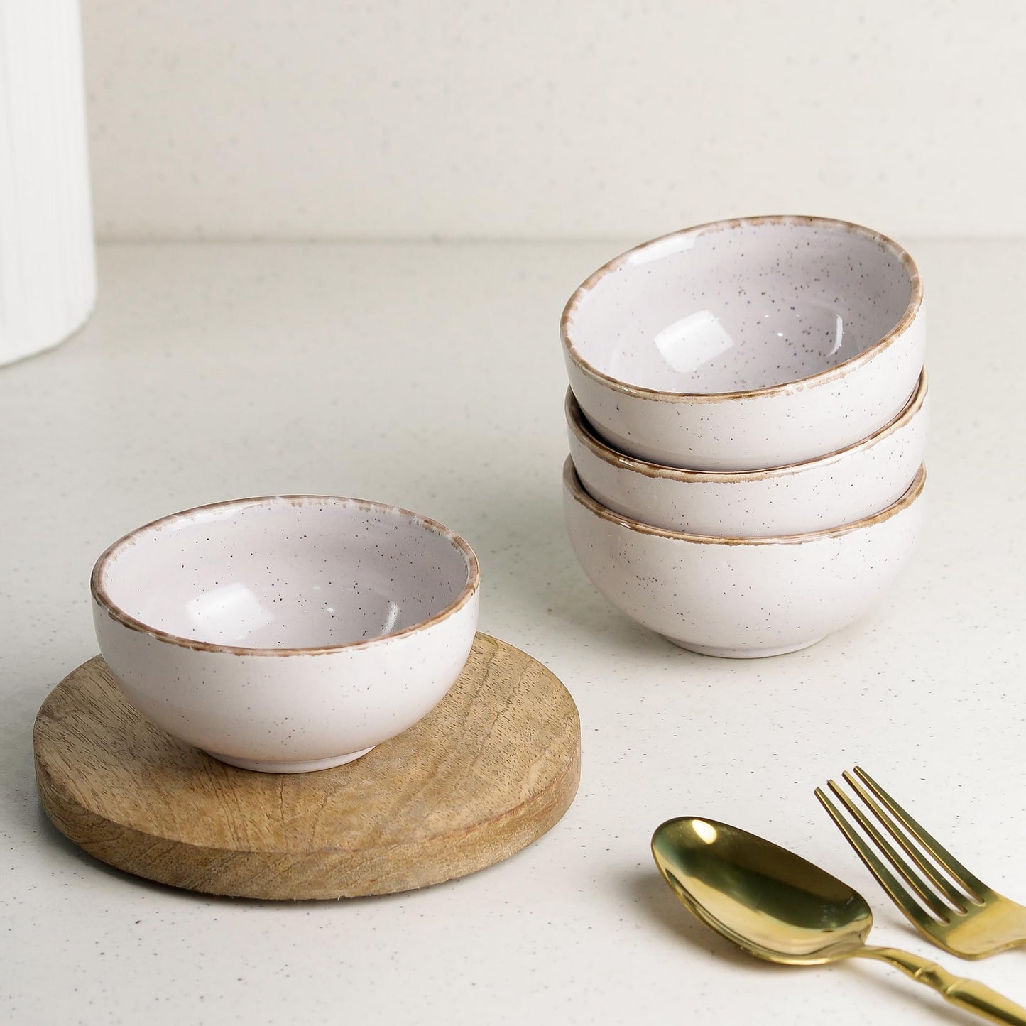 The Earth Store Glam Green Ceramic Bowl Set of 4, 250 ML Microwave & Dishwasher Safe Bowl Katori for Serving Snacks, Dal, Rice, Dessert | Perfect for Gifting and Daily Use