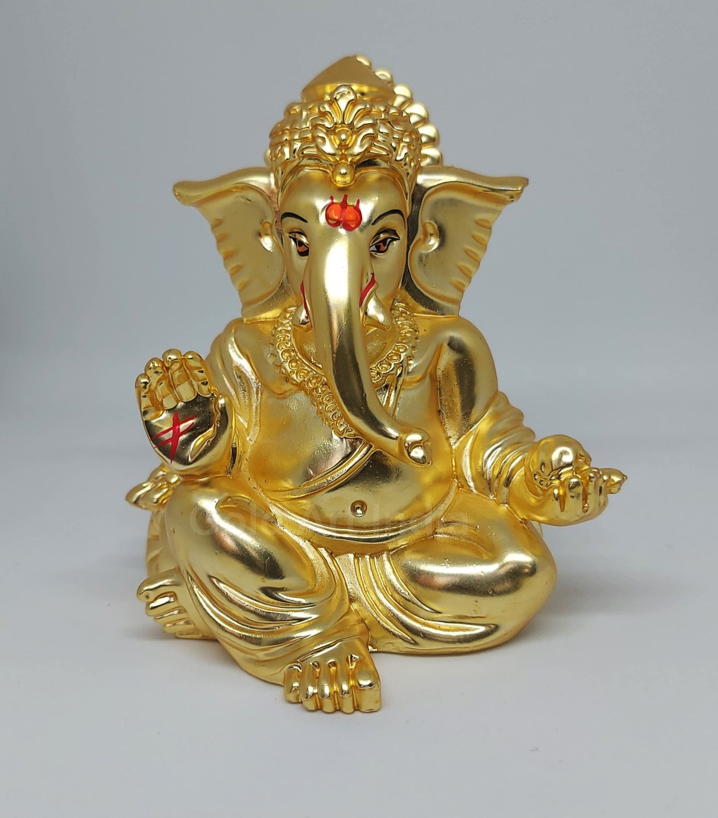 Gold Art India Gold and Silver Plated Matte Finish Ganesh Idol For Car Dashboard Ganesha Murti Ganpati Idol For Home Decor Puja Lord Ganesh Statue Gift For Office Desk Puja Room Figurine, 3 x 3 inches