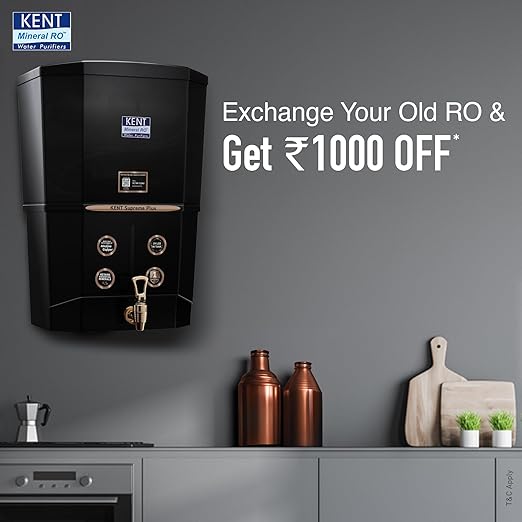 KENT Supreme Plus Alkaline+Copper RO Water Purifier | RO+UV+UF+Alk +Cu+TDSControl+UV LED Tank|Advanced ROTech for SabseShudh Paani |Auto Flush| 8L|20LPH| Ideal for Borewell/Tanker/MunicipalWater|Black