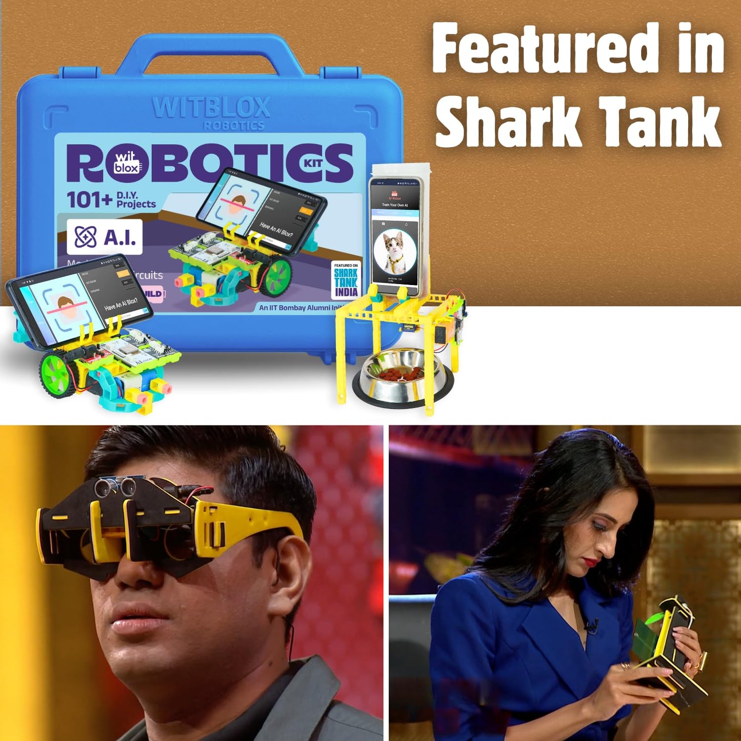 WitBlox AI Artificial Intelligence Robotic Science Kit for 101+ Project 174 Part 8 Yrs+, Interlocking Bricks, Electronic Sensor & Circuits to create Logic 2 Free Live Classes Gift Toy for Boys & Girls