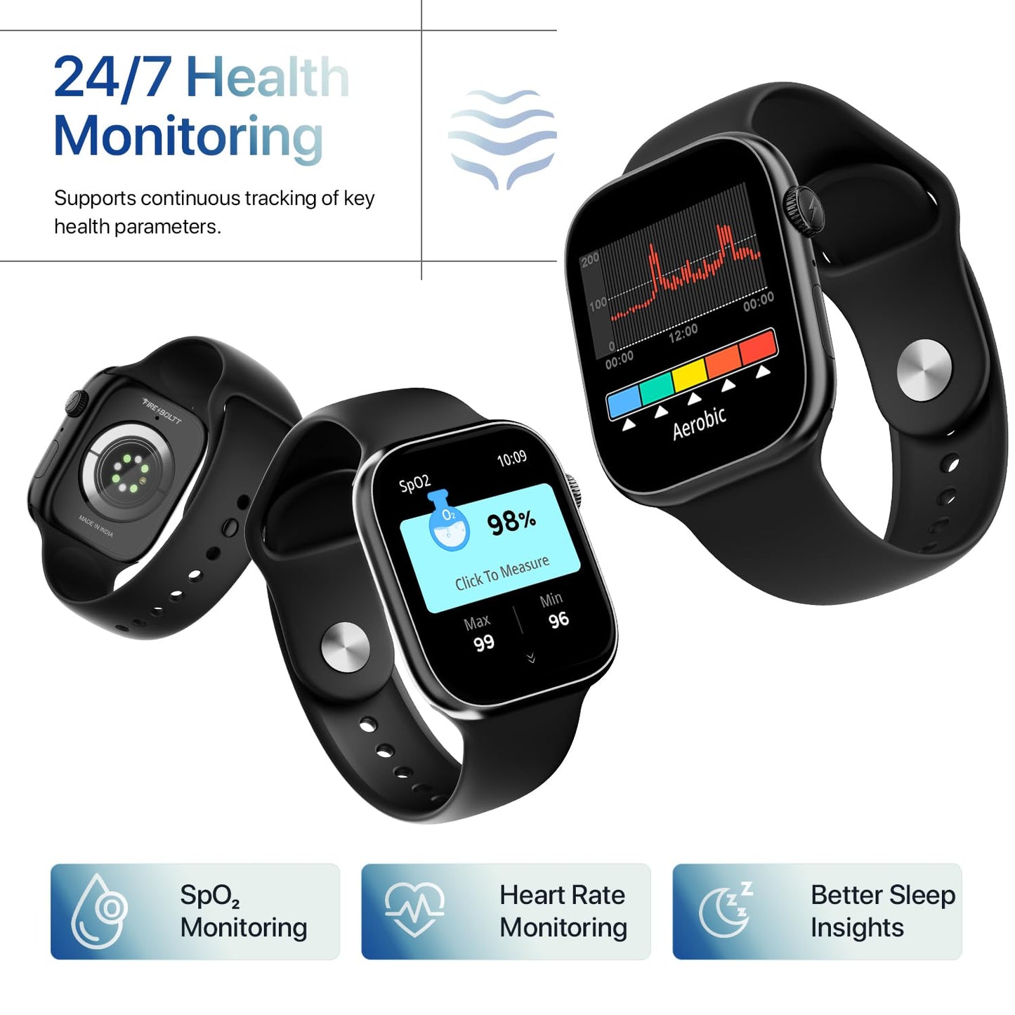 Fire-Boltt Ninja X Ring Smart Watch with 1.96” Large Display, Bluetooth Calling, Wireless Charging, AI Voice Assistant, 500+ Watch Faces, Health Suite, Smart Watch for Man & Woman – Black S