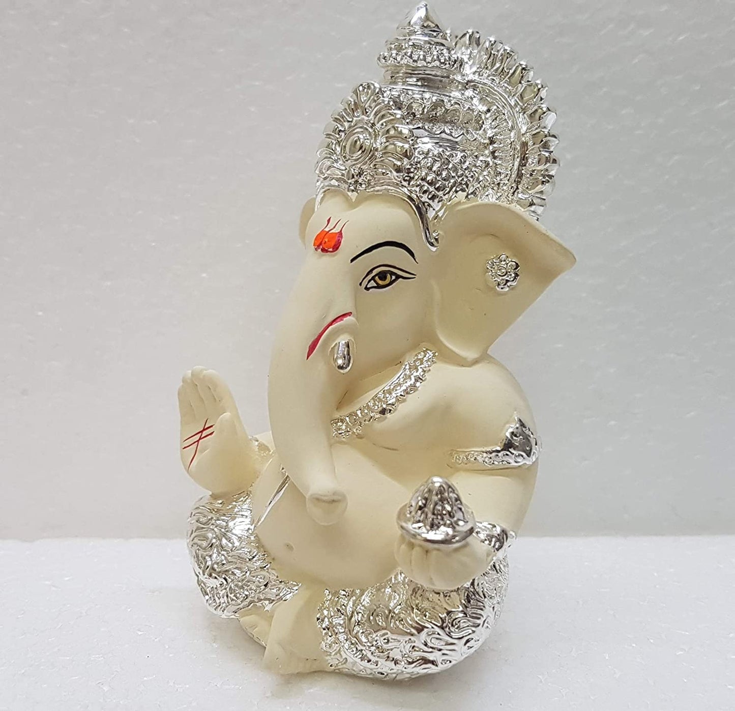 Gold Art India Polyresin Lord Ganesha Idol for Car Dashboard, Home, Office | Ganpati Statue for Mandir Decor | Handcrafted Ganesh Murti (2 x 2.5 inch, Red & Orange)