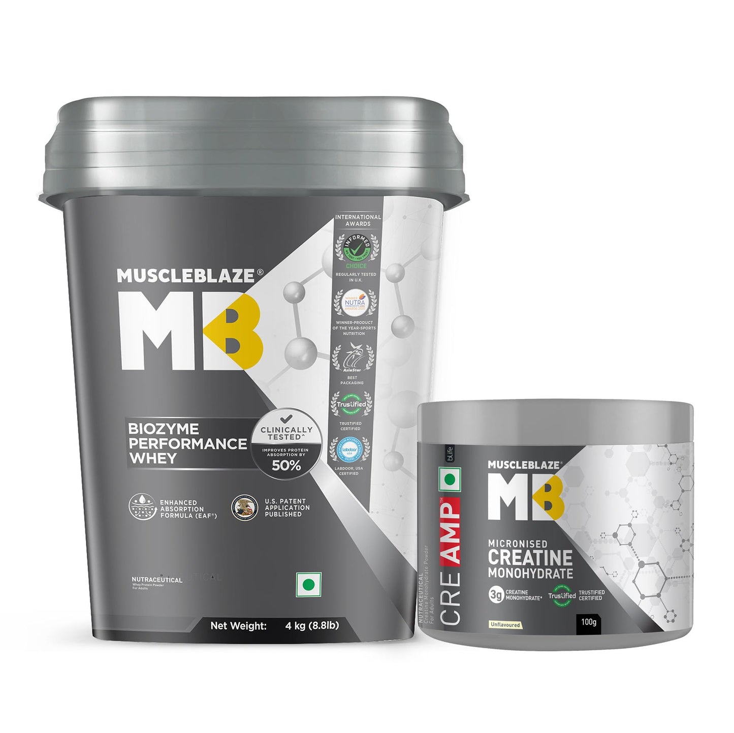 MuscleBlaze Biozyme Performance Whey Protein Powder, Chocolate Peanut Butter (2kg / 4.4lbs) | 25g Protein Per Scoop | Clinically Tested 50% Higher Protein Absorption
