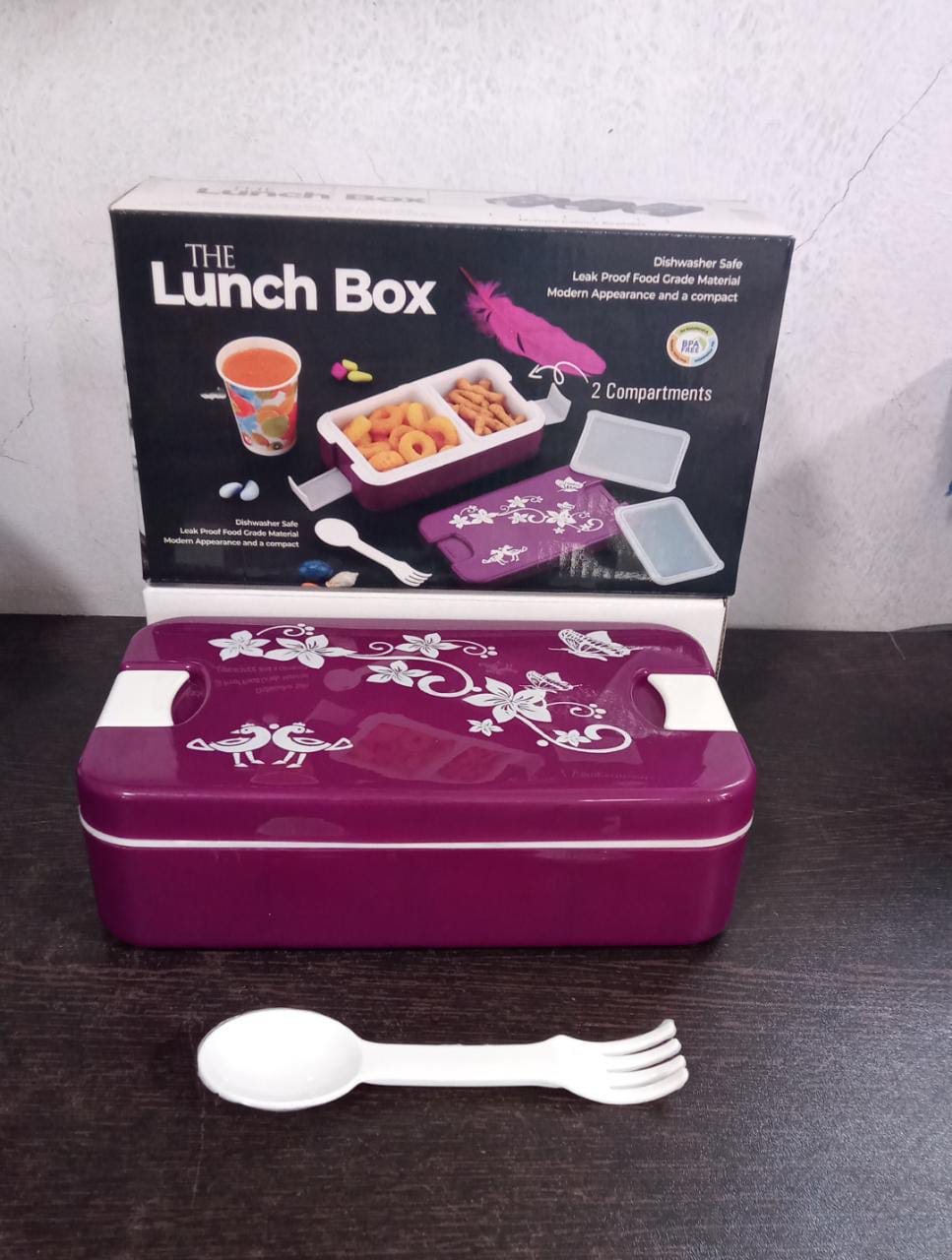 Leak-Proof Airtight Lunch Box with Spoon, 2 Compartments - Springkart 