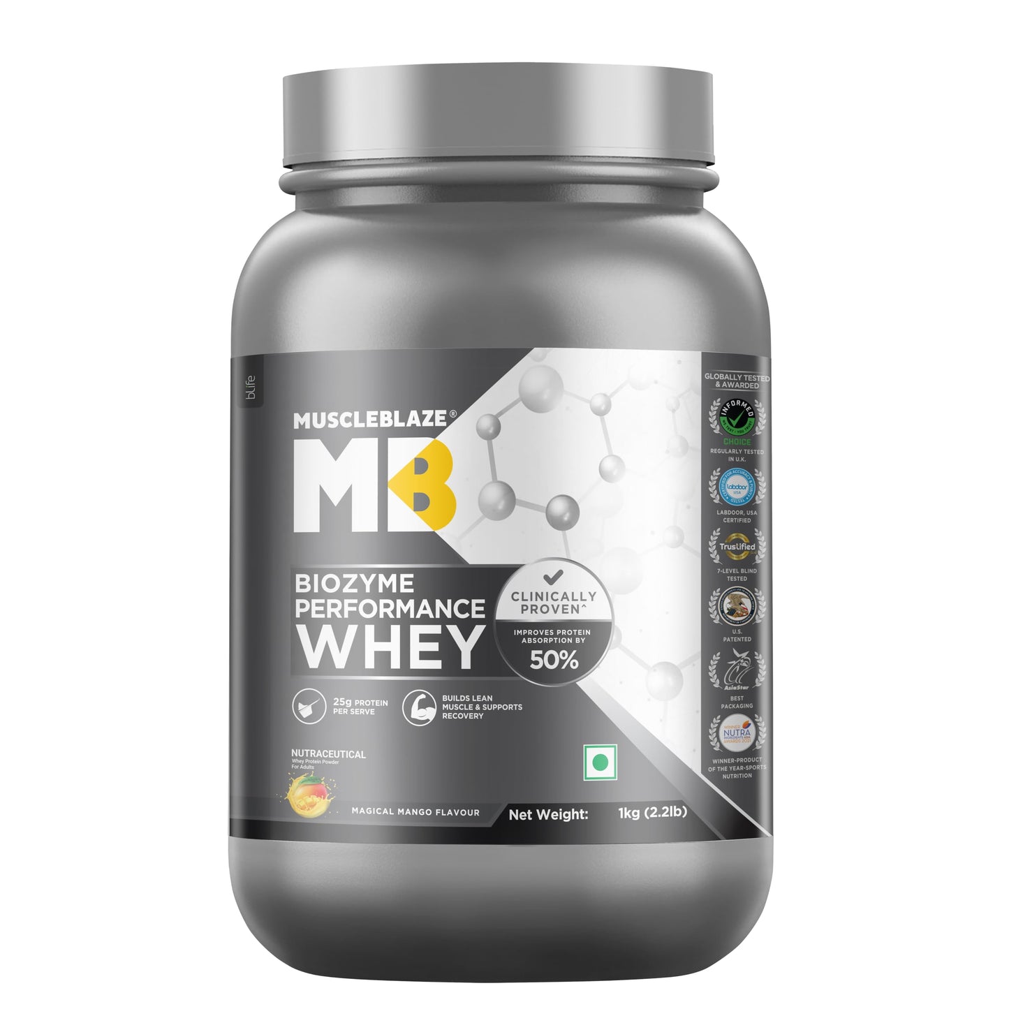 MuscleBlaze Biozyme Performance Whey Protein, 4kg + Creatine 100g