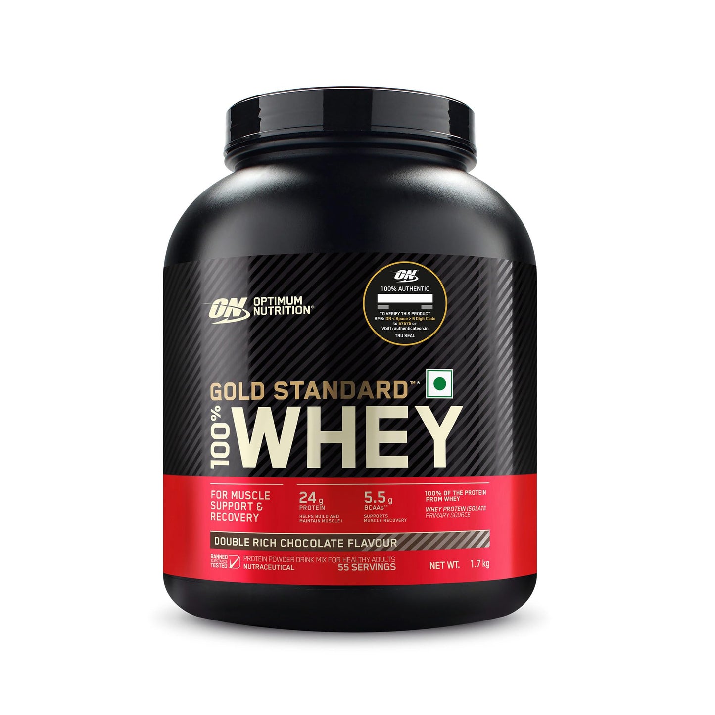 Optimum Nutrition (ON) Gold Standard 100% Whey Protein Powder 2 lbs, 907 g (Double Rich Chocolate), for Muscle Support & Recovery, Vegetarian - Primary Source Whey Isolate