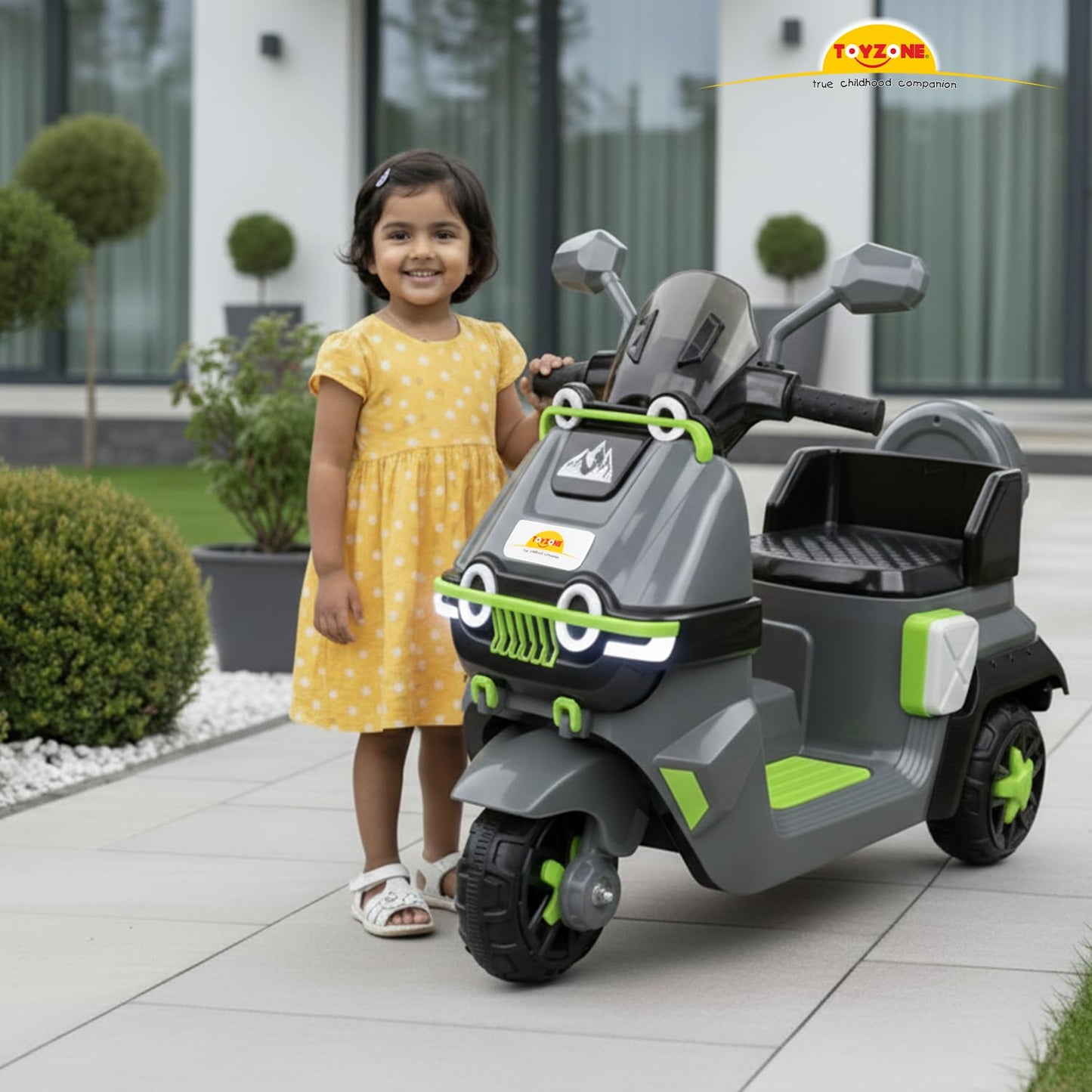 Toyzone Himalayan Electric Scooty - Grey | Rechargeable Scooty 6V | Powered by 6.5 ah Battery | Music Player with Bluetoooth & USB | 6 Month Warranty on Battery | Make in India | for Kids 2+ Years