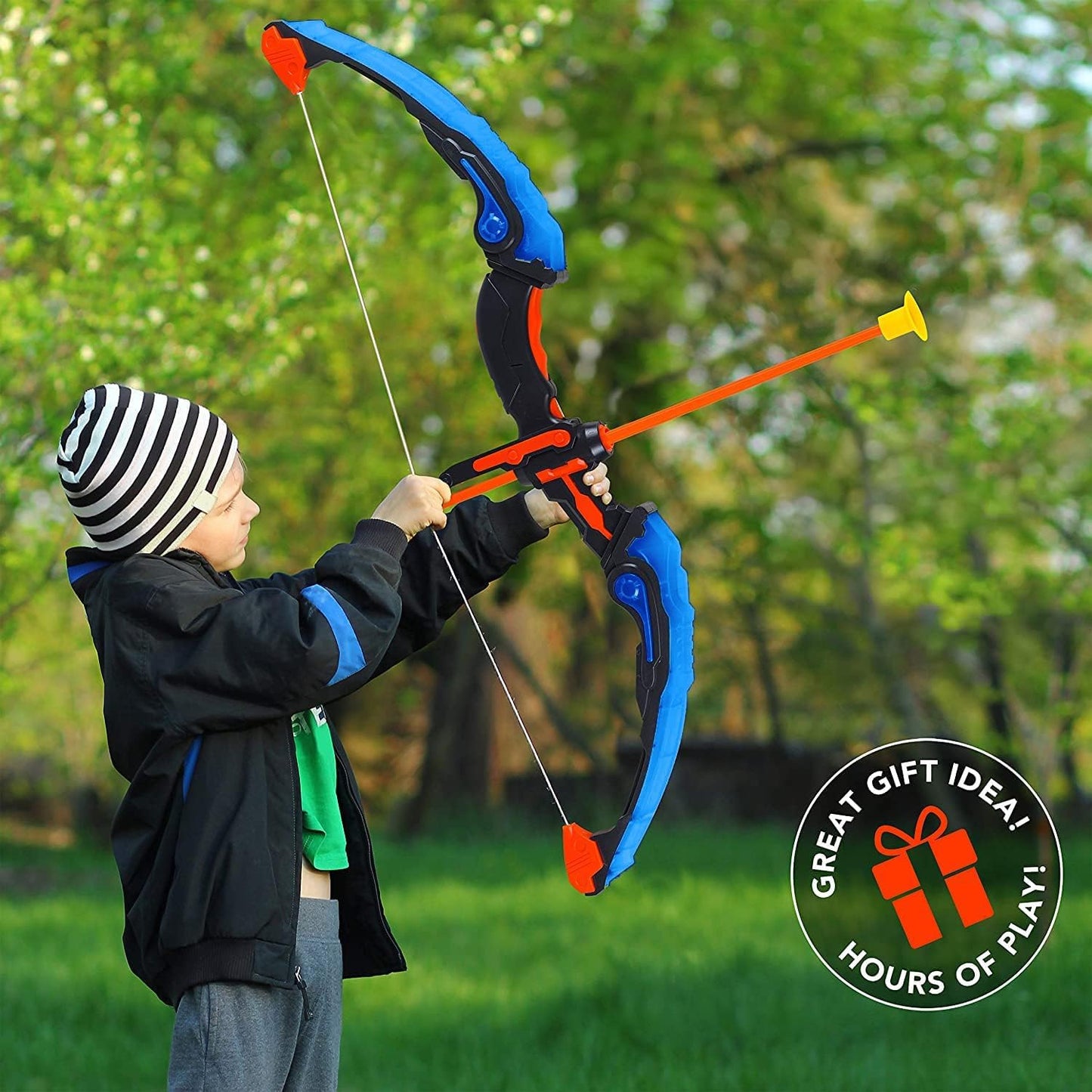 TEC TAVAKKAL Kids Bow & Arrow Toy, Boys and Girls Basic Archery Set Outdoor Hunting Game with 3 Suction Cup Arrows, Target & Quiver Archery Toys with Light