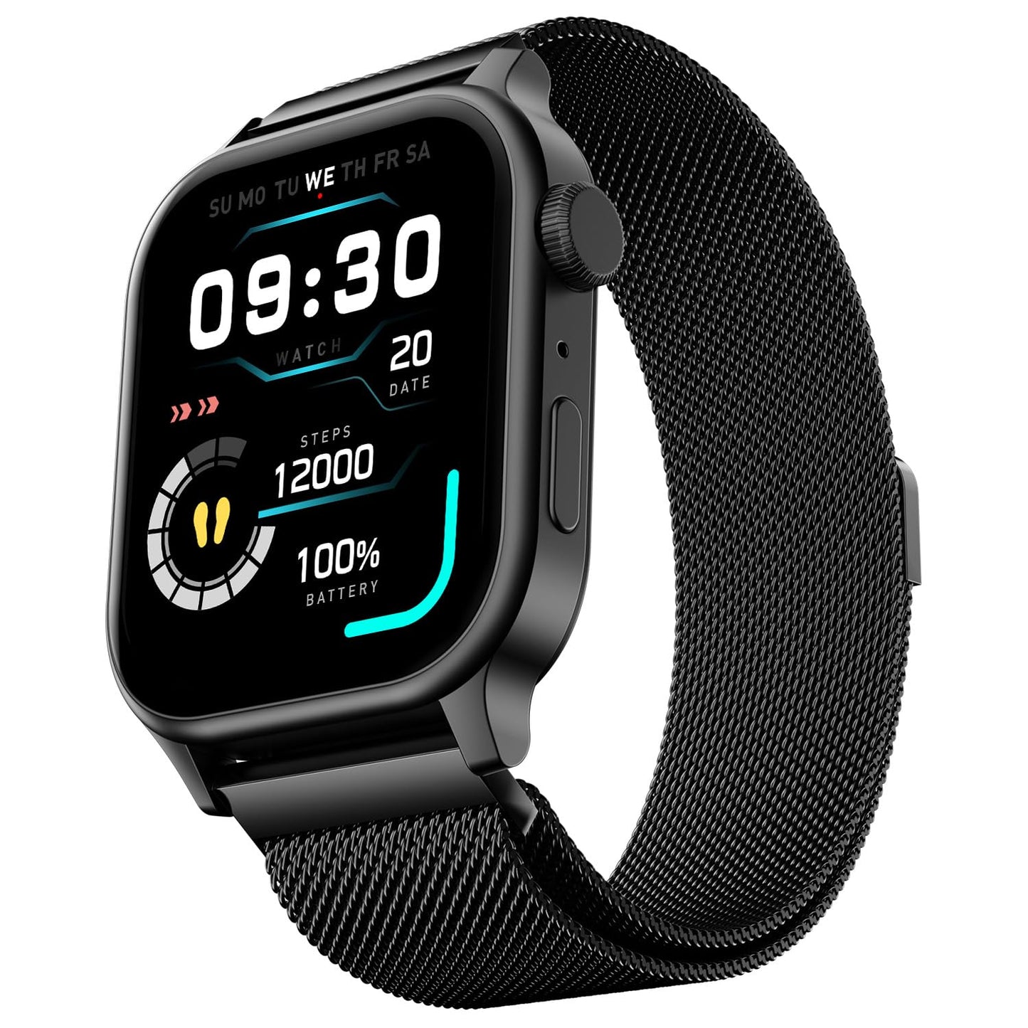 Fire-Boltt Rise Smart Watch 1.85″ with Bluetooth Calling, AI Voice Assistant, Rotating Crown, SpO2 & Heart Rate Monitor, 123 Sports Modes, IP67 Waterproof Metal Smartwatch for Men & Women - Black