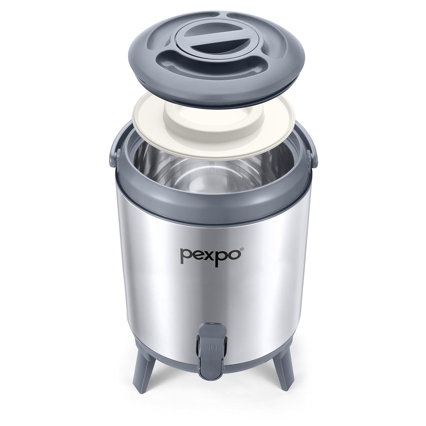 Pexpo Superio 8 Stainless Steel Insulated Camper/Water Jug | Sturdy Base | Water Dispenser | BPA Free | for Home, Kitchen, Picnic, Outdoor (8 liters, Silver)