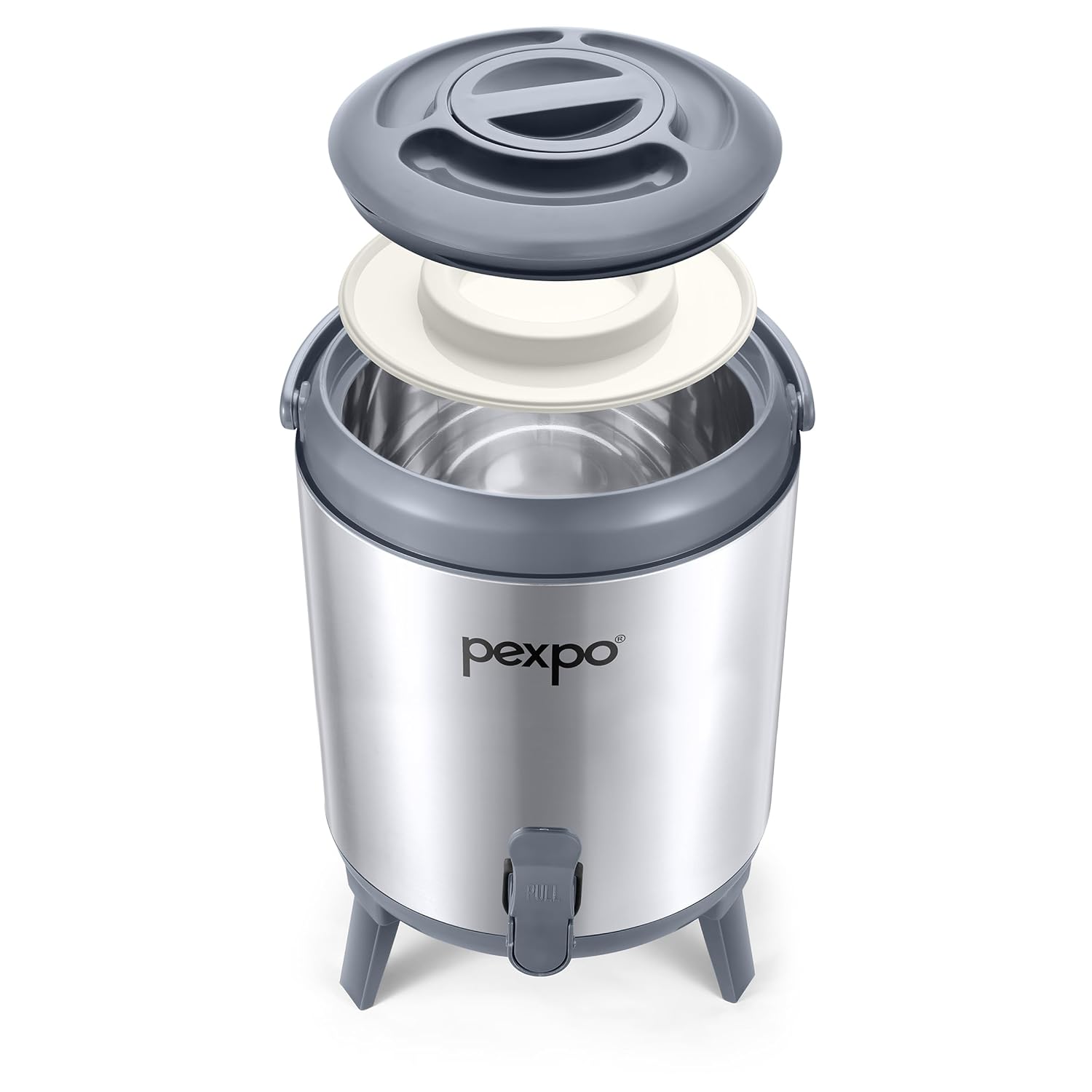 Pexpo Superio 8 Stainless Steel Insulated Camper/Water Jug | Sturdy Base | Water Dispenser | BPA Free | for Home, Kitchen, Picnic, Outdoor (8 liters, Silver)