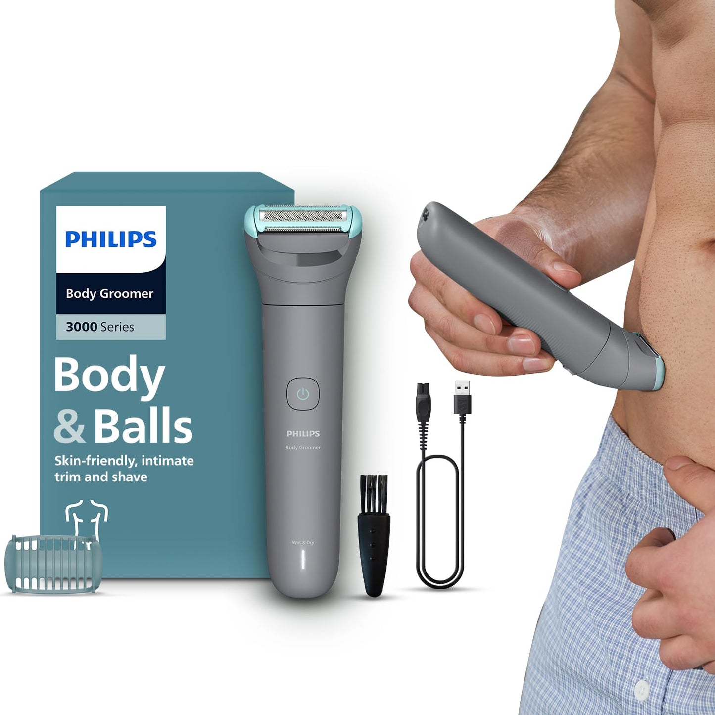 Philips Body & Balls Trimmer for Men Private Parts | Back Attachment | Clinically Tested on Sensitive Skin | Skin Safe Intimate Grooming | 100% Showerproof | 100min runtime | 5yrs* Warranty | BG5475