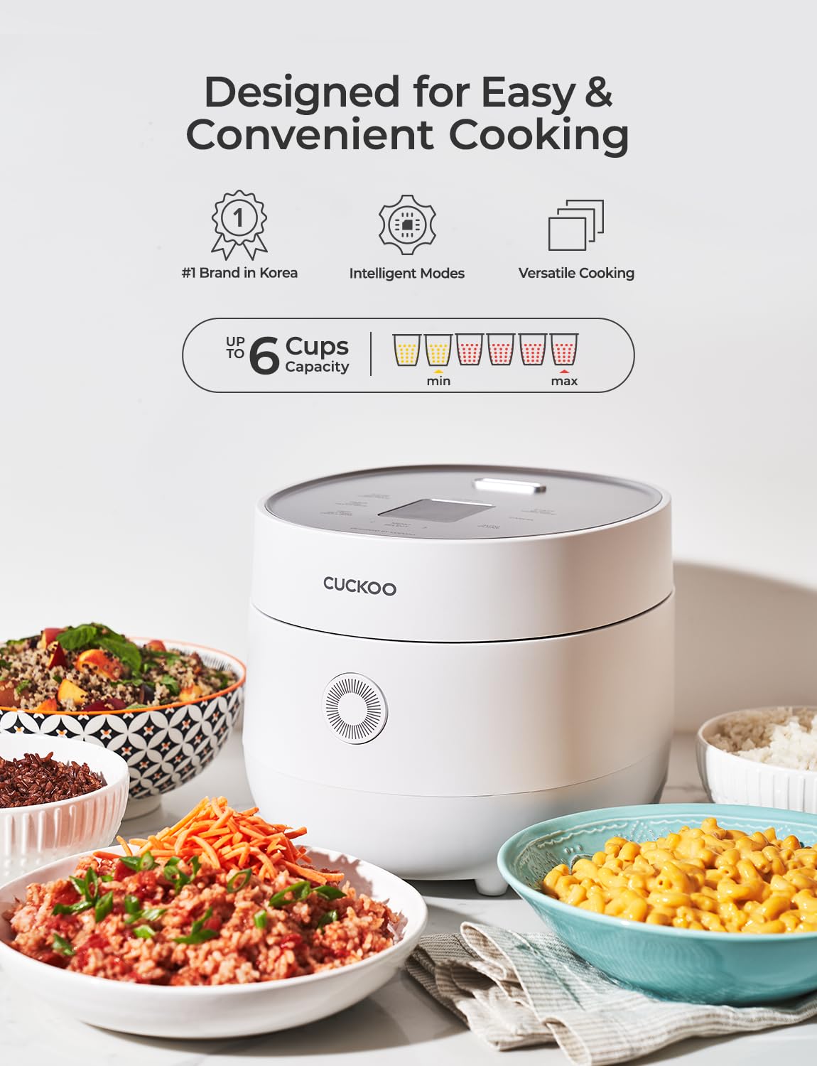 CUCKOO Multifunctional Electric Rice Cooker | 2 Litres Premium Non-Stick Pot | 6 Cups or 650 Grams Raw Rice Cooking Serves 2-6 People | 580 Watt Multi Cooker With 13 Menu Presets & Auto Clean Feature (White)