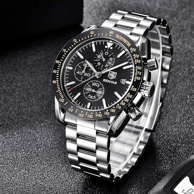BENYAR Men's Luxury Chronograph Watch – Business, Casual | Quartz Movement with Date Display | Stylish Wristwatch | Gift for Men