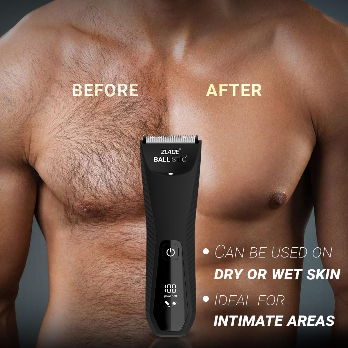 Zlade Ballistic TURBO 3.0 Full Body Manscaping Trimmer for Men | Beard, Body, Balls, Pubic Hair, Private Parts | IPX7 Waterproof, No Nicks or Cuts | 90 Mins Non Stop Runtime | 5 Mins Wireless or USB C Fast Charging | 2 Speed Turbo Mode for Beard or Body