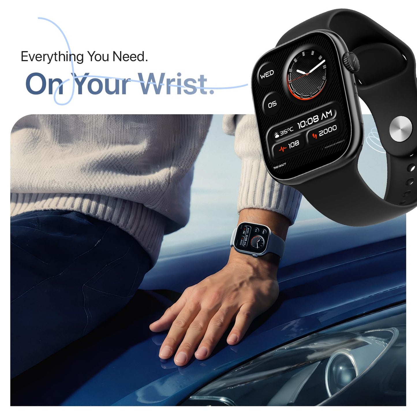 Fire-Boltt Ninja X Ring Smart Watch with 1.96” Large Display, Bluetooth Calling, Wireless Charging, AI Voice Assistant, 500+ Watch Faces, Health Suite, Smart Watch for Man & Woman – Black S