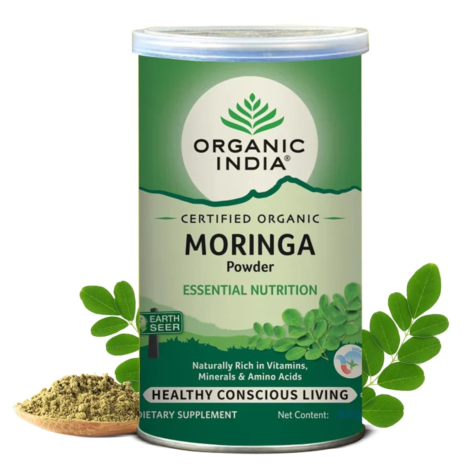 A TATA Product - Organic India Moringa Powder - 100g, Essential Nutrition Superfood, Helps Naturally Boost Energy Levels, Improves Stamina & Vitality, Rich In Vitamins & Minerals - Springkart 