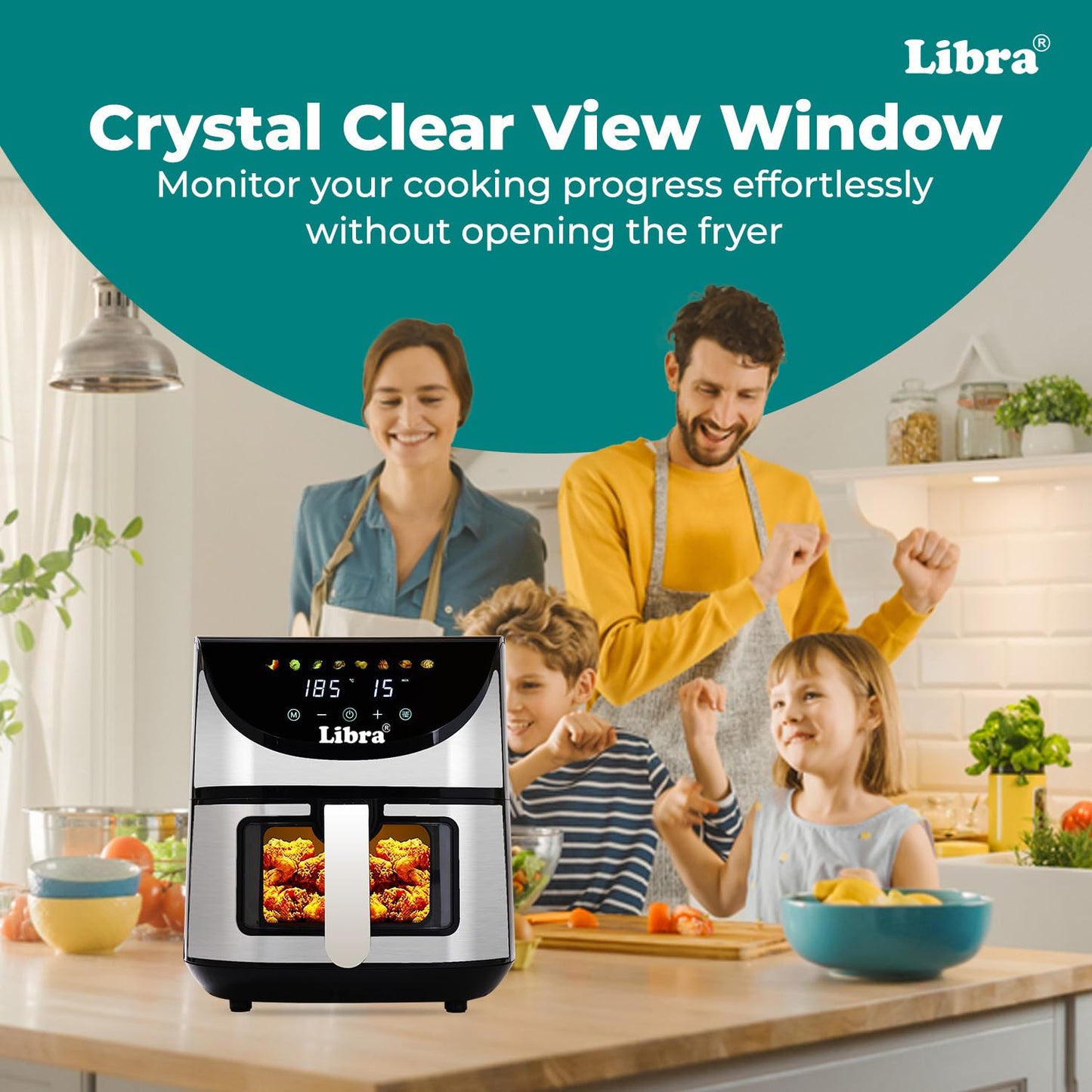 Libra 6.5 Liter Air Fryer Oven – 1740W Stainless Steel Air Fryer with 9-in-1 Digital Functions: Air Fry, Toast, Grill, Bake, Reheat & Keep Warm – Uses 90% Less Oil, Stainless Steel Interior