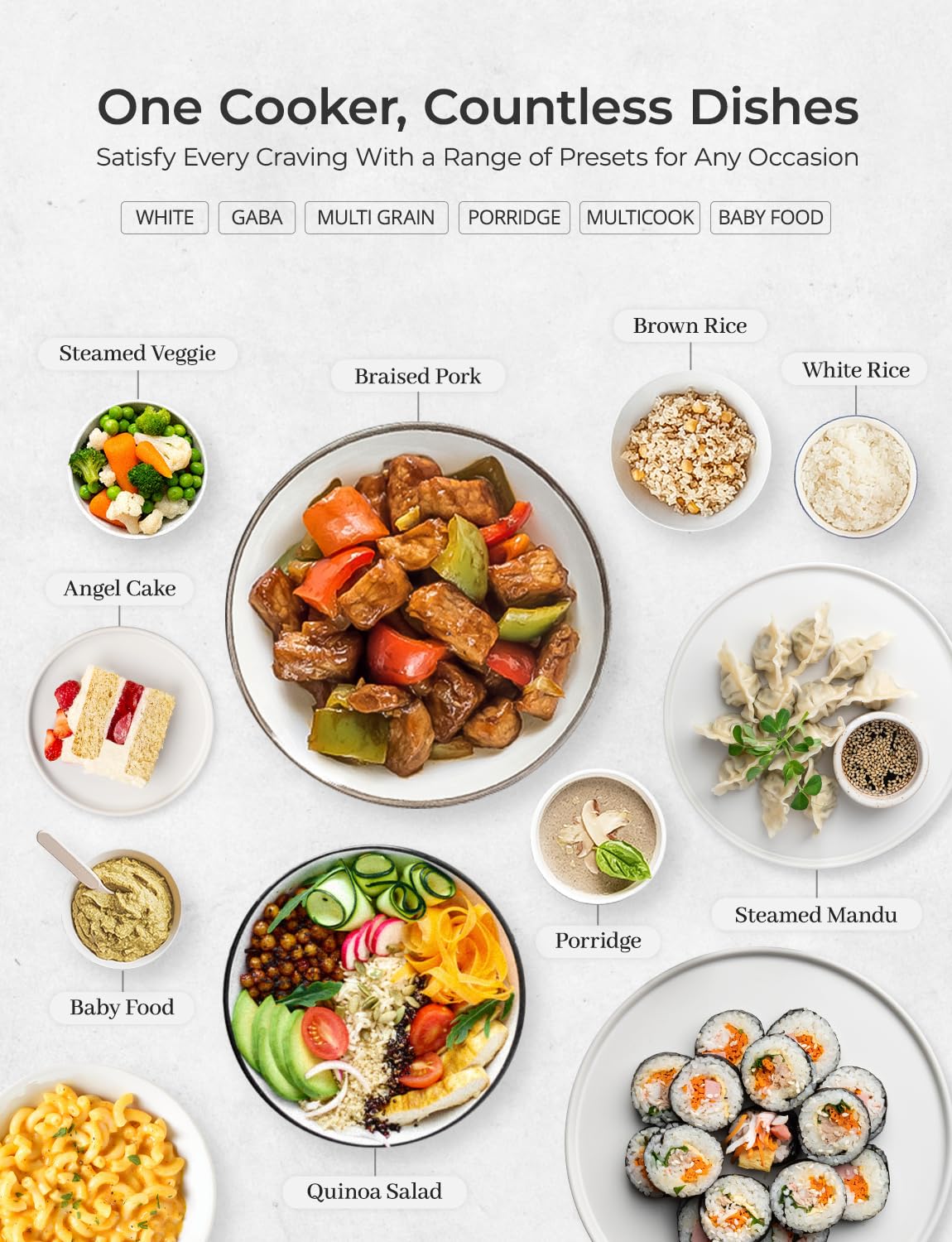 CUCKOO Multifunctional Electric Rice Cooker | 2 Litres Premium Non-Stick Pot | 6 Cups or 650 Grams Raw Rice Cooking Serves 2-6 People | 580 Watt Multi Cooker With 13 Menu Presets & Auto Clean Feature (White)