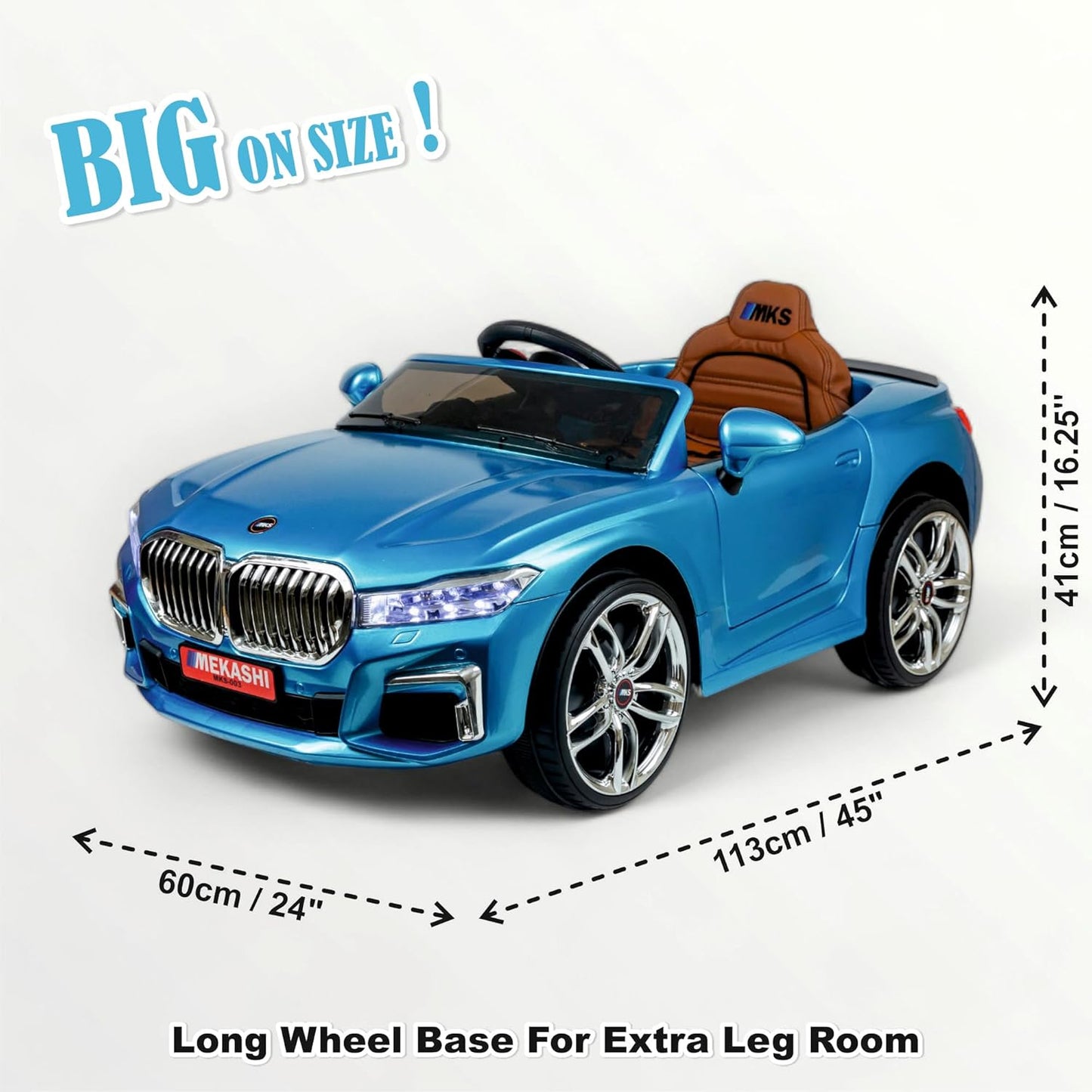 MEKASHI Electric Ride on Car for Kids, Parental Remote, 12V Rechargeable Battery, 3 Speed, LED Lights, Music, Bluetooth, 1 to 7 Years, Swing Function, Long Wheelbase, ISI Mark, MKS003D-Metallic Blue