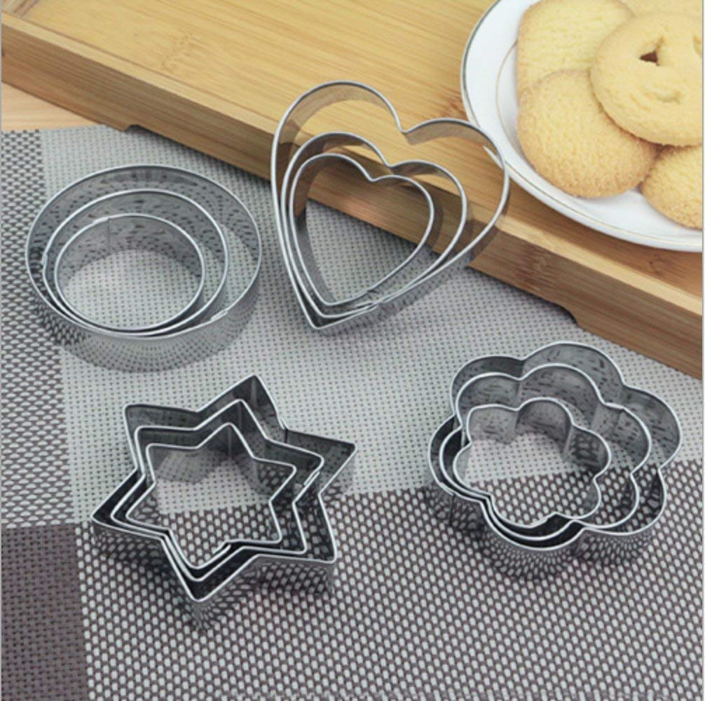 Cookie Cutter Stainless Steel Cookie Cutter with Shape Heart Round Star and Flower (12 Pieces) - Springkart 