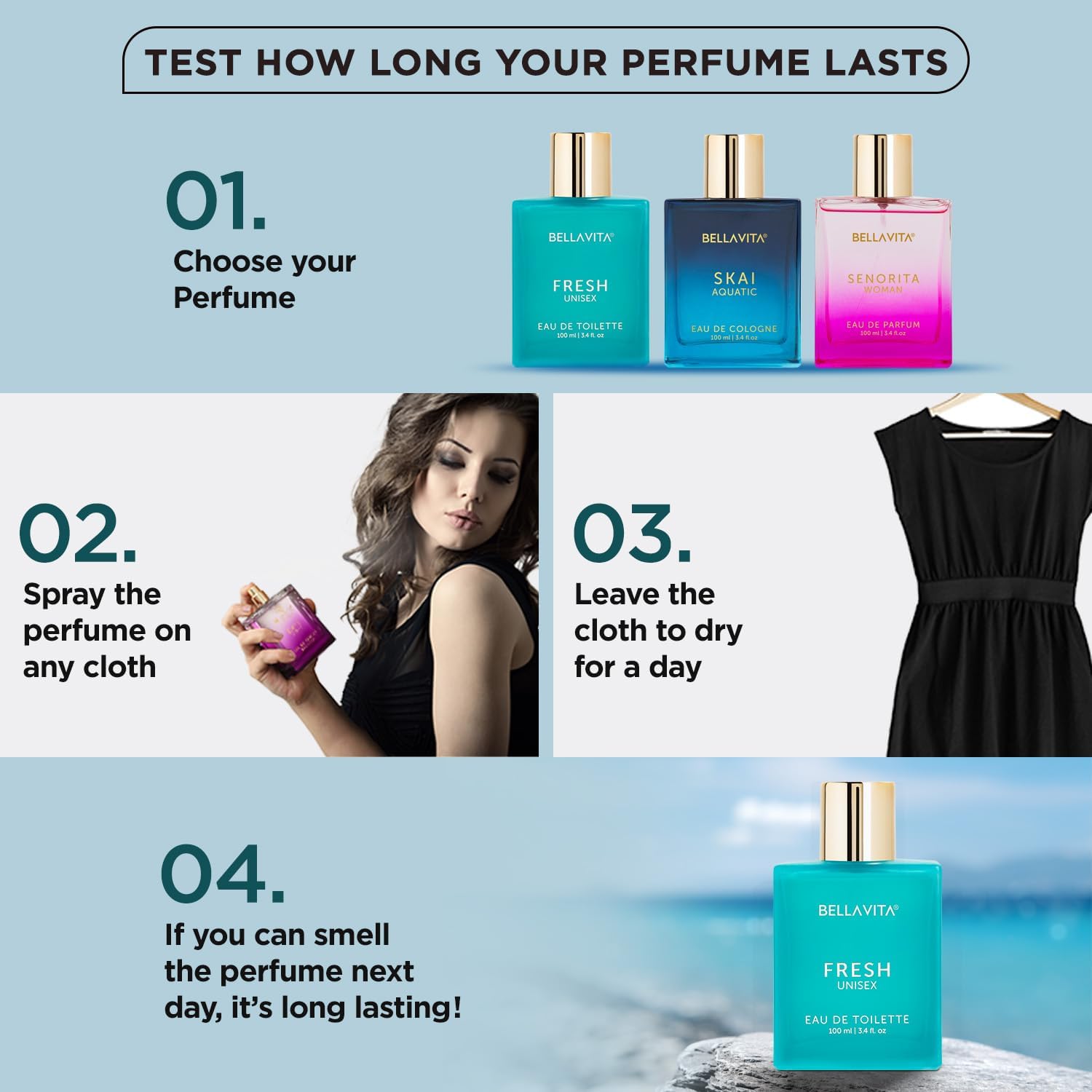 Bella Vita Luxury Fresh Unisex Long Lasting Perfume for Man and Woman | EDT 100ml | Bergamot, Lavender, Ylang Ylang | Citrus, Floral Premium Fragrance for Men and Women