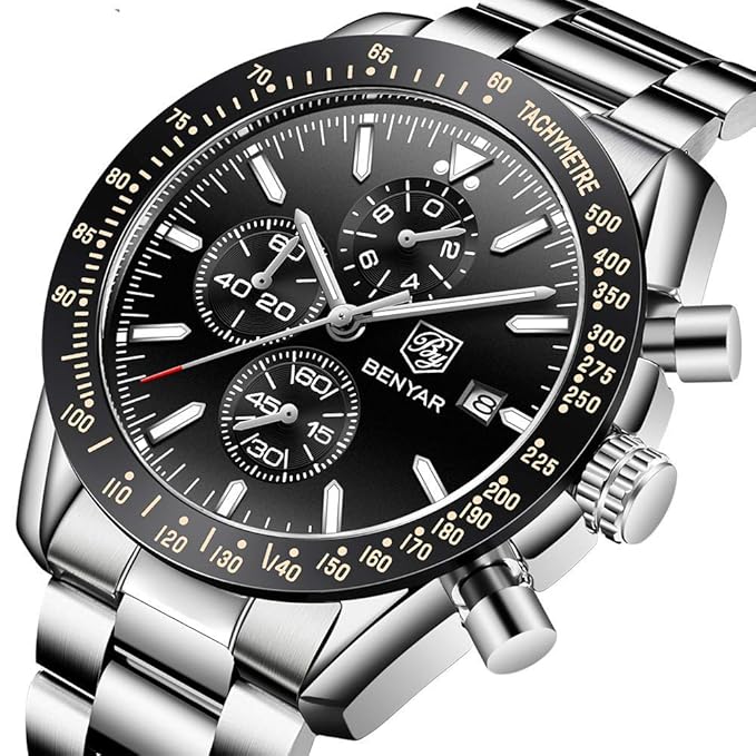 BENYAR Men's Luxury Chronograph Watch – Business, Casual | Quartz Movement with Date Display | Stylish Wristwatch | Gift for Men
