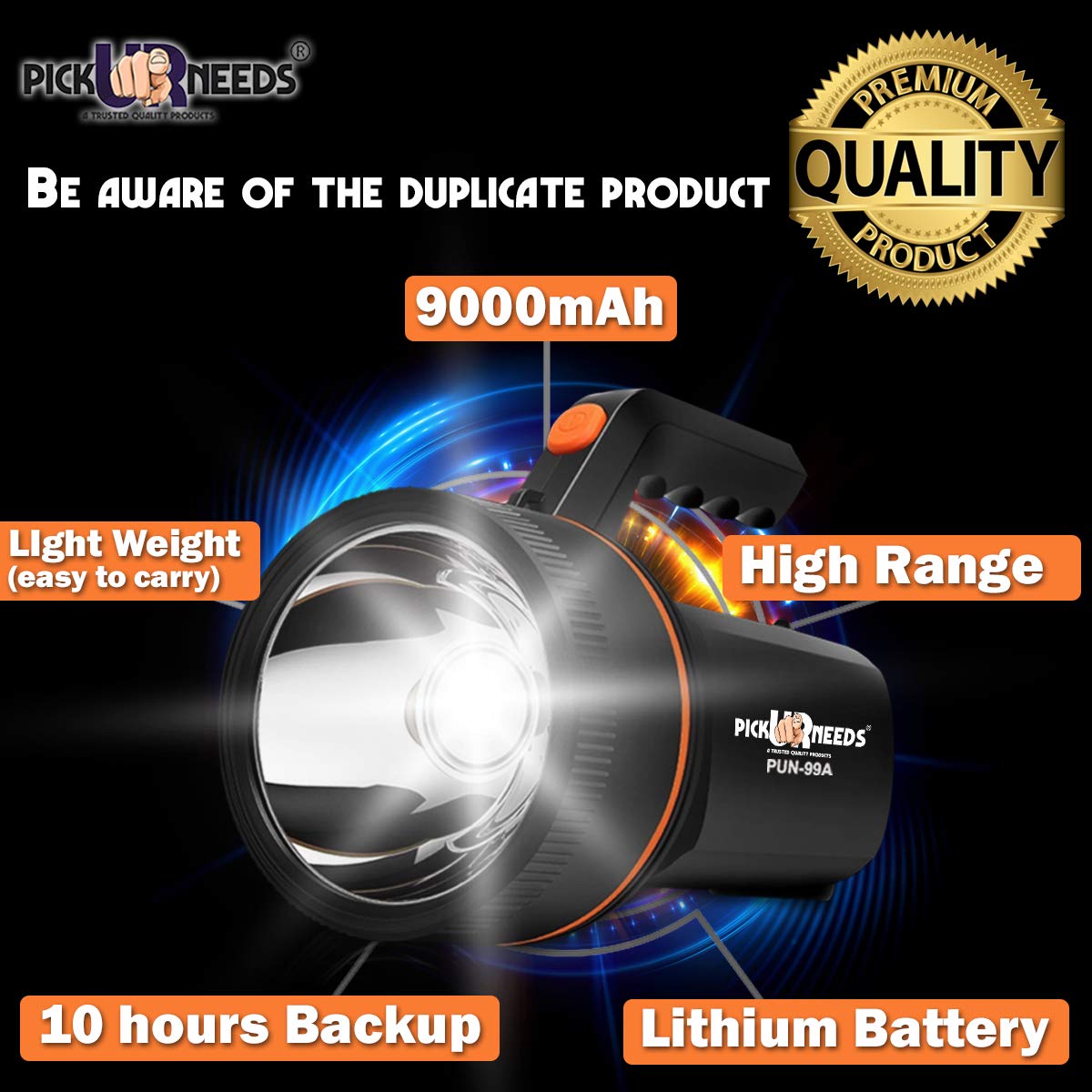 Pick Ur Needs Emergency Rechargeable Search Torch Light 120 W Bright Waterproof Led Torch Light Laser Long Range Power, 3000 Lumen - Springkart 