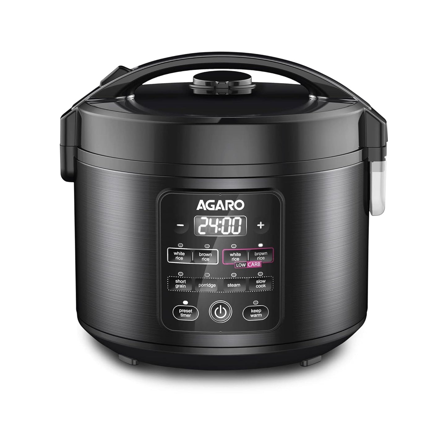 AGARO Regal Electric Rice Cooker, 3 Litres Ceramic Inner Bowl, 750gms (approx. 5 cups) raw rice, SS Steamer, Preset Cooking Functions, Preset Timer, Keep Warm Function, LED Display, Black