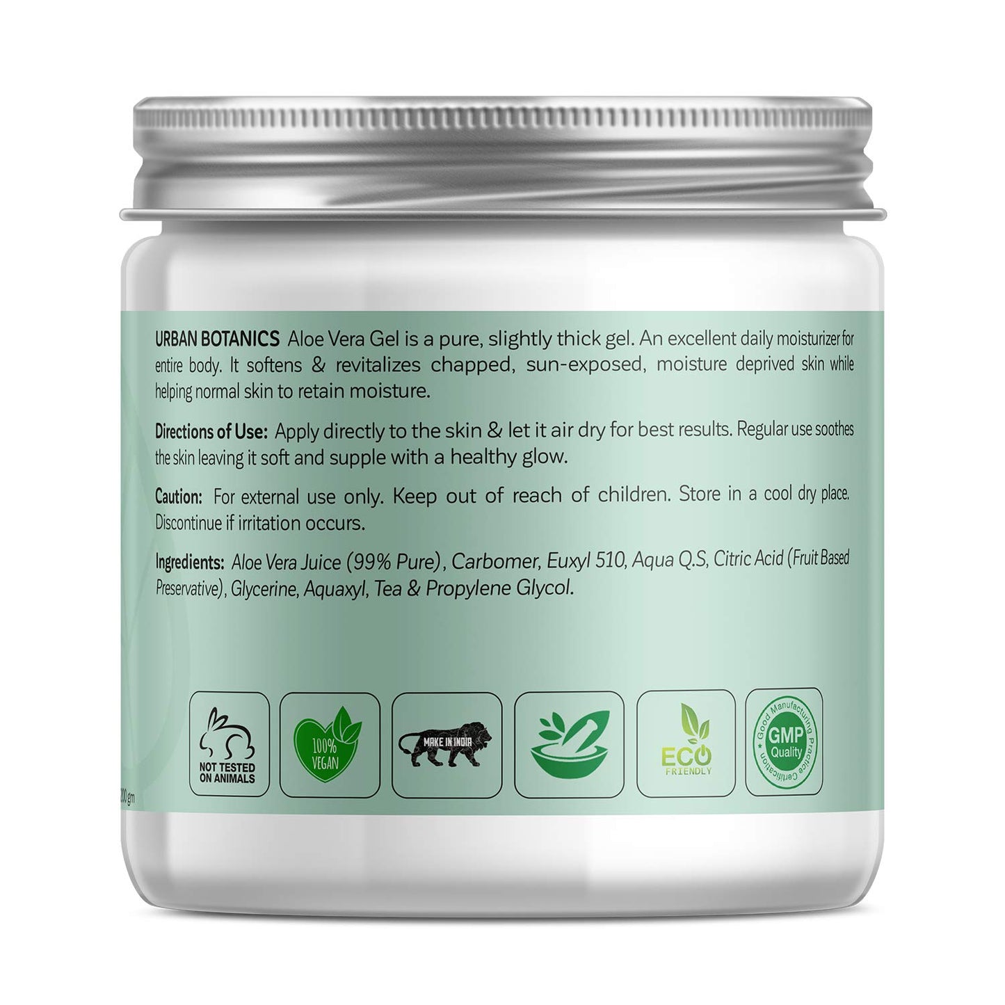 UrbanBotanics® Pure Aloe Vera Skin/Hair Gel With Vitamin E & Natural Emollients (Paraben Free), 200g - Springkart 