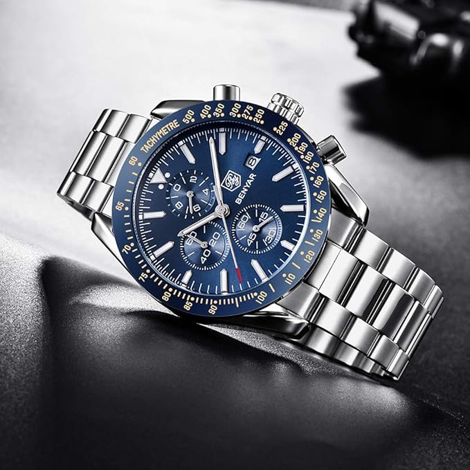 BENYAR Men's Luxury Chronograph Watch – Business, Casual | Quartz Movement with Date Display | Stylish Wristwatch | Gift for Men