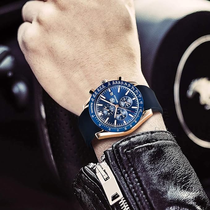BENYAR Men's Luxury Chronograph Watch Blue Dial – Business, Casual | Quartz Movement with Date Display | Stylish Wristwatch | Gift for Men