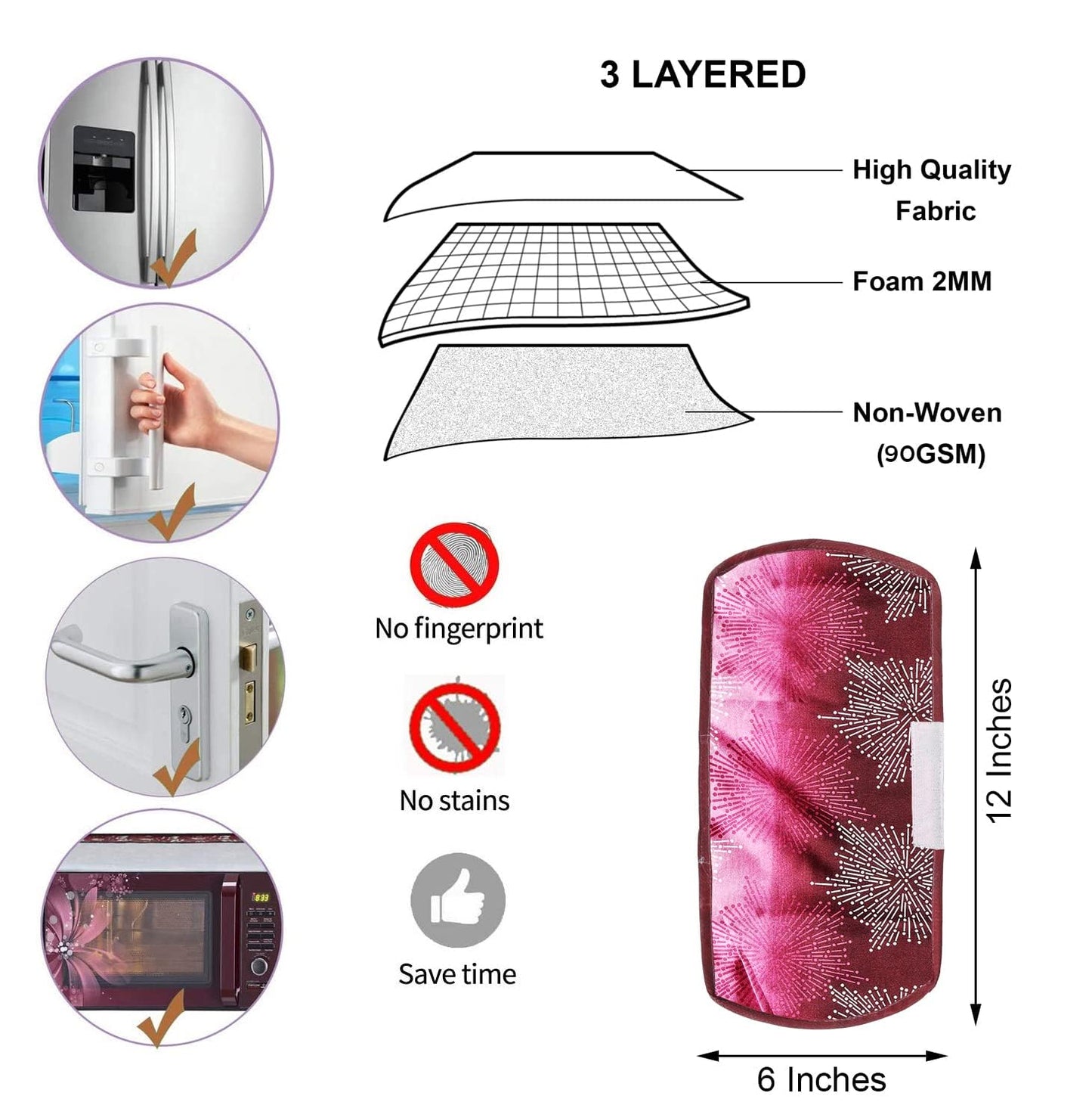 Fridge Cover Handle Cover Polyester High Material Cover For All Fridge Handle Use ( Set Of 2 Pcs ) Multi Design - Springkart 