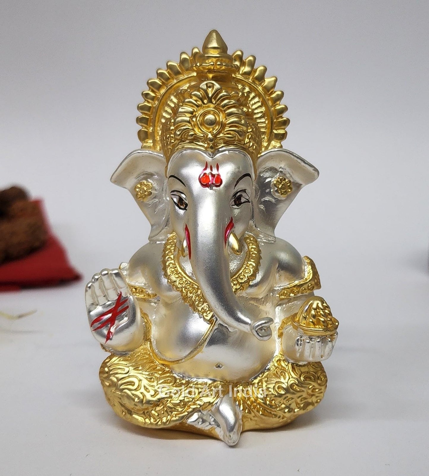 Gold Art India Ganesha Idol | Ganesh Statue for Home Decor | Ganesha murti for Office Desk, & Ganpati Idol for Car Dashboard | Unique Wedding & Birthday Gift (Gold Antique 3.5")