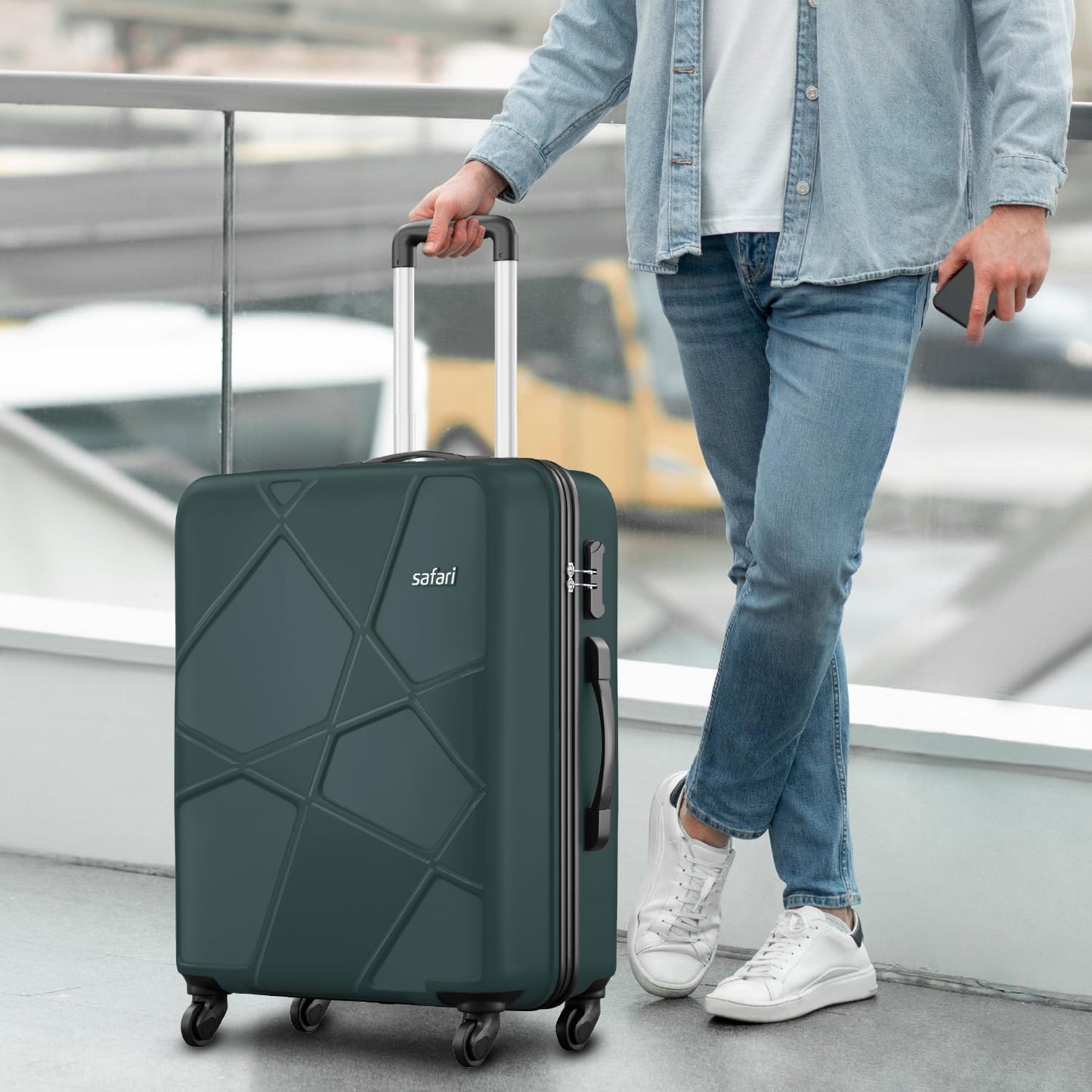 Safari Pentagon Set of 2, Cabin & Checkin Trolley Bags Hard Case Polypropylene 4 Wheels 360 Degree Wheeling System Luggage, Travel Bags, Suitcase for Travel, Trolley Bags for Travel, Dusk Green
