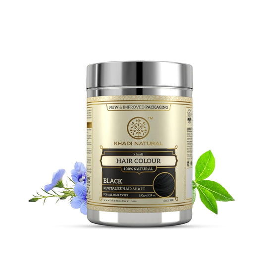 Khadi Natural Ayurvedic Black Henna Powder | Herbal Hair Color for Natural Looking Black Hair | Conditions, Strengthens Hair | Chemical Free Formula | Suitable for All Hair Types | 150g