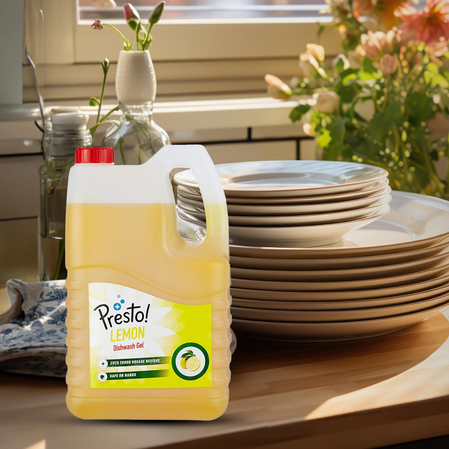 Amazon Brand - Presto! Dishwash Gel | Lemon | 5 Litre Refill Can | Dishwash Liquid | Cuts Through Grease | Safe On Hands