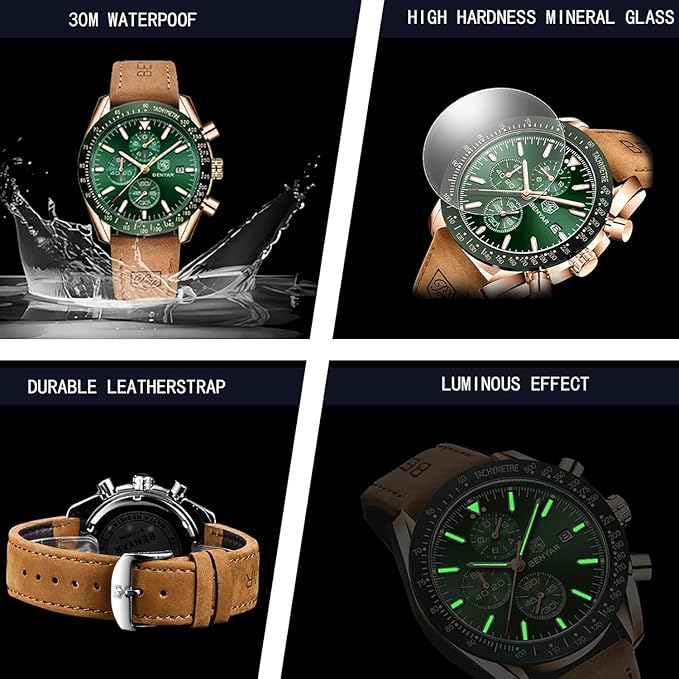 BENYAR Men's Luxury Chronograph Watch – Business, Casual | Quartz Movement with Date Display | Stylish Wristwatch | Gift for Men