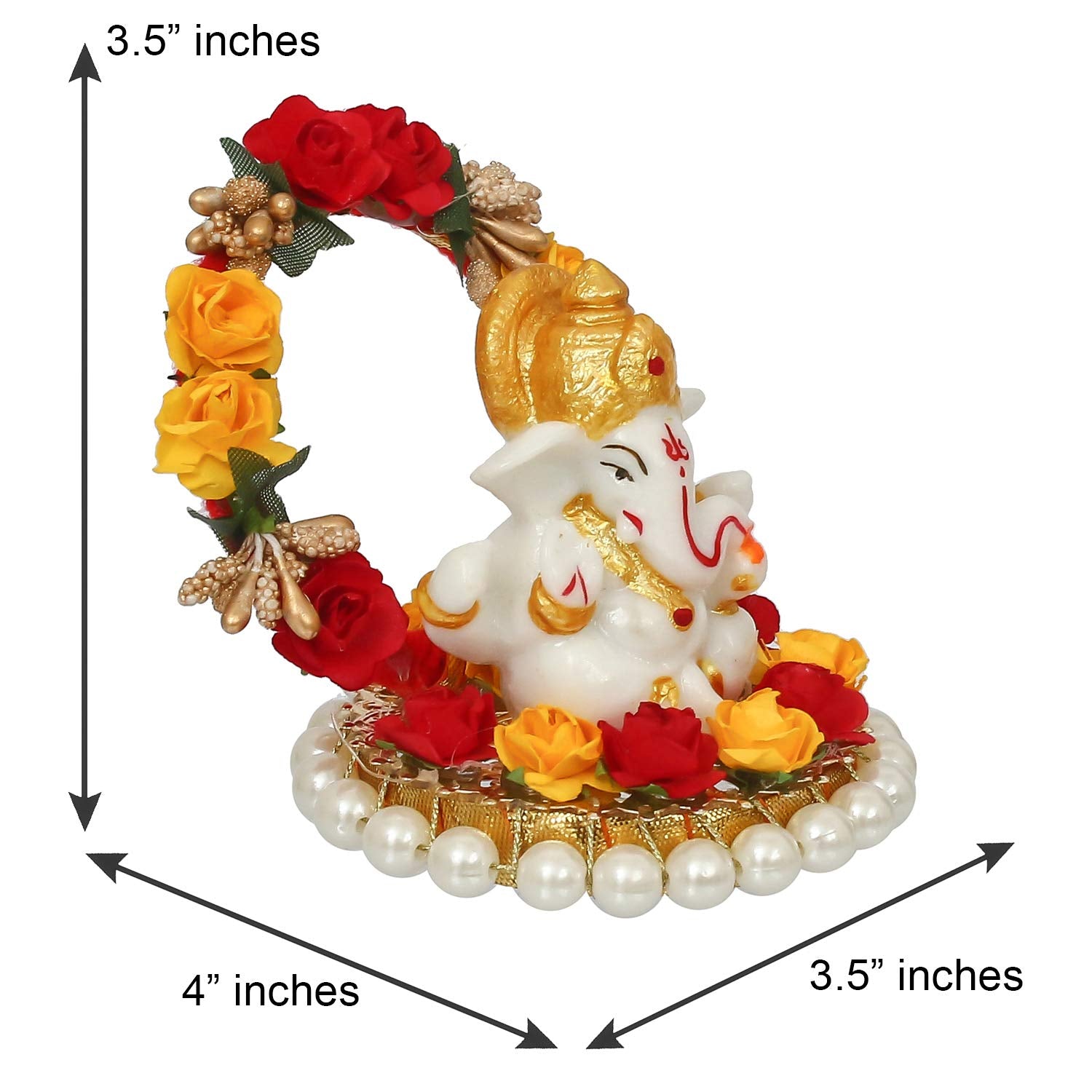 eCraftIndia Resin Lord Ganesha Idol On Decorative Rose Flower Plate| Ganesha Idol for Home Decor Car Dashboard| Ganesha Statue| Ganesh Murti| Ganpati Murti God Statue Gift for Diwali Housewarming