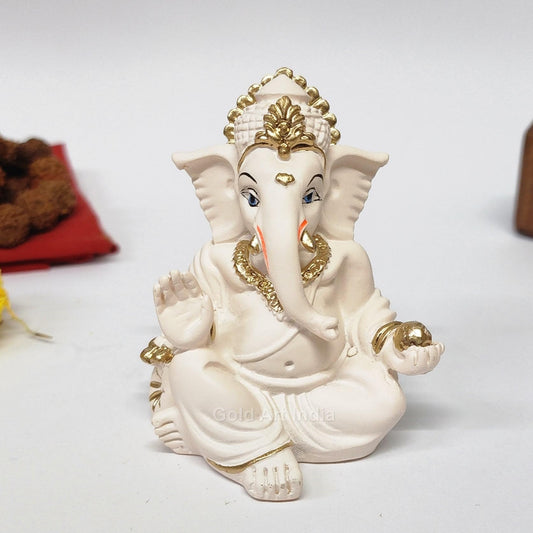 Gold Art India Gold and Silver Plated Matte Finish Ganesh Idol For Car Dashboard Ganesha Murti Ganpati Idol For Home Decor Puja Lord Ganesh Statue Gift For Office Desk Puja Room Figurine, 3 x 3 inches