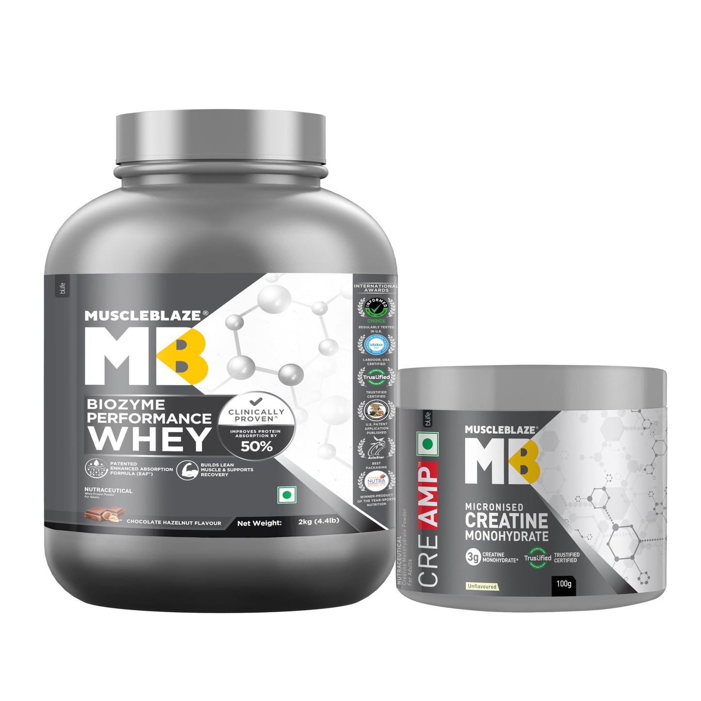 MuscleBlaze Biozyme Performance Whey Protein Powder, Rich Chocolate (1kg / 2.2lbs) | 25g Protein Per Scoop | Clinically Tested 50% Higher Protein Absorption