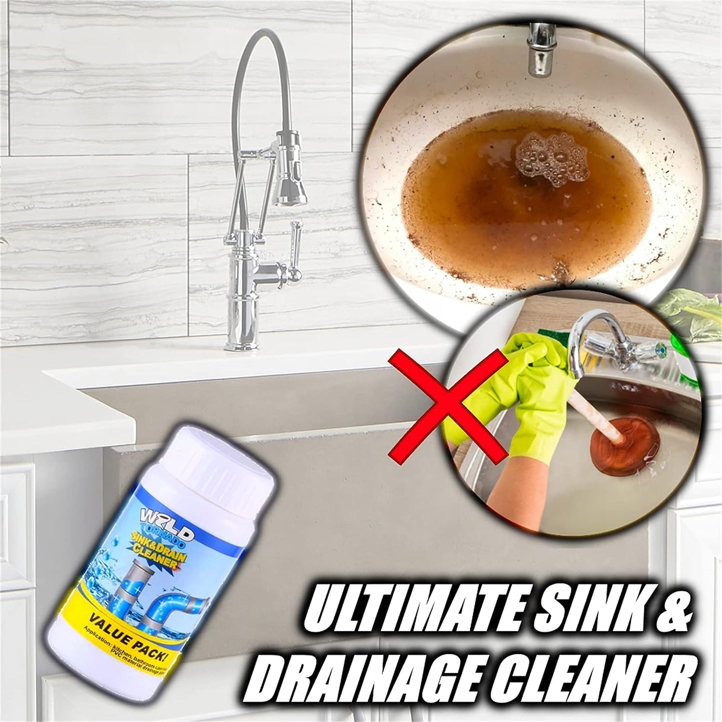 Powerful Sink and Drain Cleaner, Portable Powder Cleaning Tool Super Clog Remover Chemical Powder Agent for Kitchen Toilet Pipe Dredging (110 Gm) - Springkart 